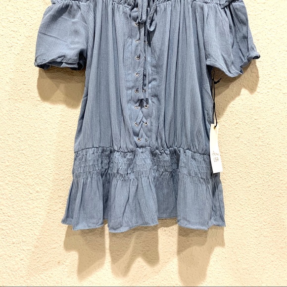 Open Shoulder Blue Corset Detail Blouse (NWT) - Picture 3 of 8